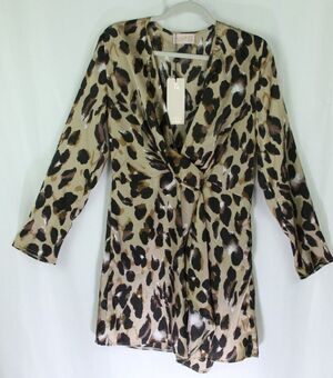 Club London Dress Leopard V-Neck Long Sleeve US 10 UK14 New